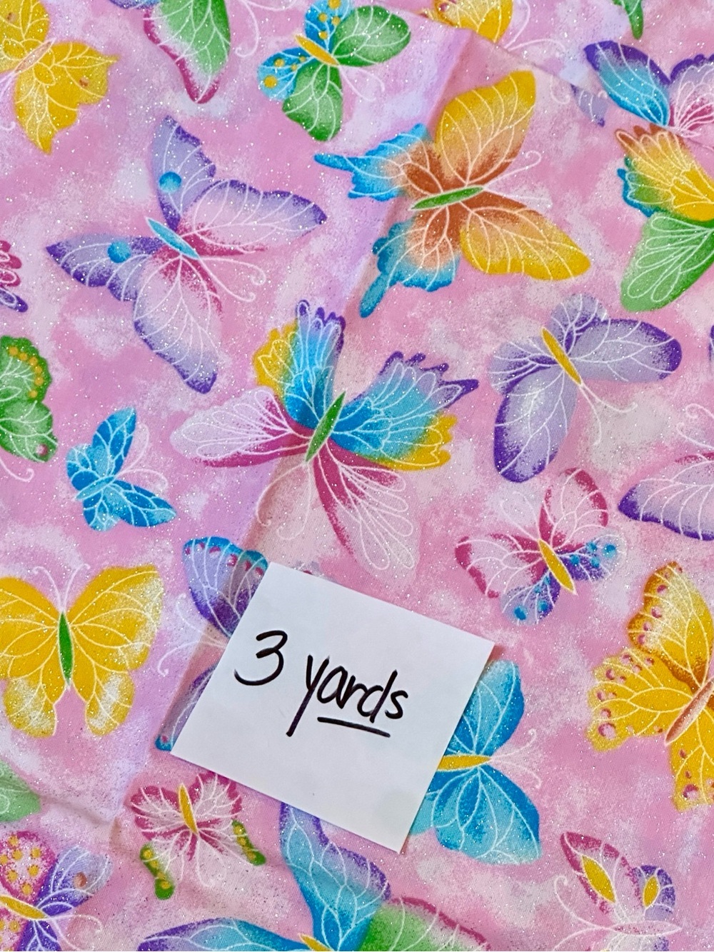 3 Yards Fabric Glitter Pink - Colorful Butterflies Rainbow Purple READ DESCRIP